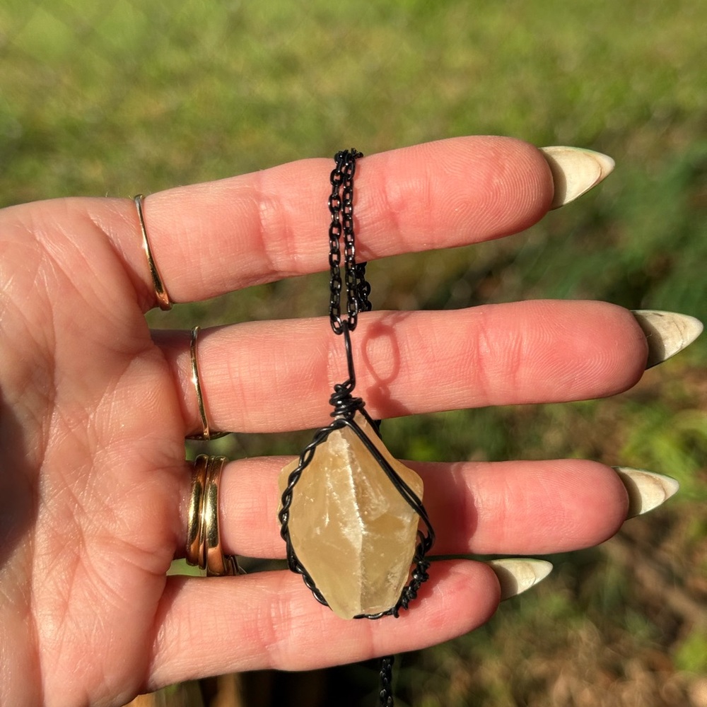 Statement Yellow Angle Calcite Crystal Necklace - image 3